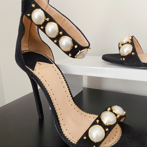 Elisabetta Franchi Faux Pearl Black Gold Strappy Sandals 40 41 10 10.5 11 - Picture 6 of 11